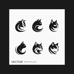 Cat logo set, elegant minimalist logogram, clean head cat icon
