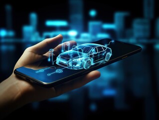Intelligent car smart phone app concept - obrazy, fototapety, plakaty