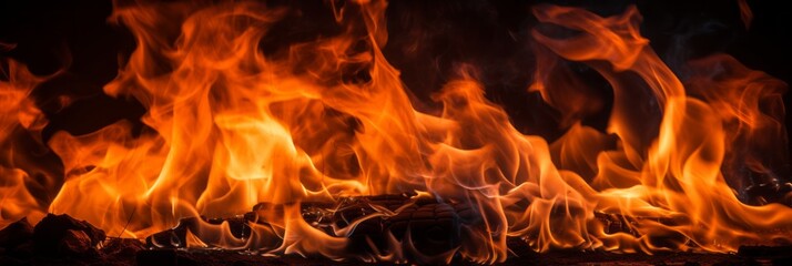 Vibrant and captivating fire flames gracefully flickering on a mesmerizing black background