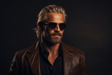 Fototapeta premium Studio portrait of handsome blonde man in sunglasses on different colours background
