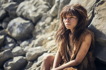 Obraz premium close up portrait of a neaderthal woman cavewoman