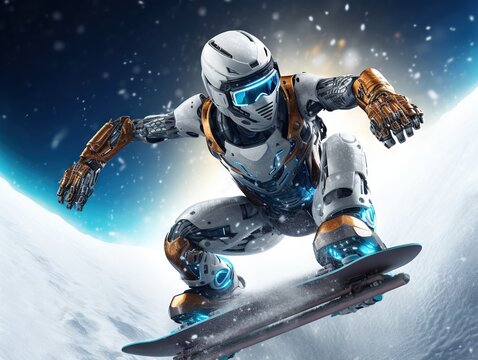 Robot with snowboard