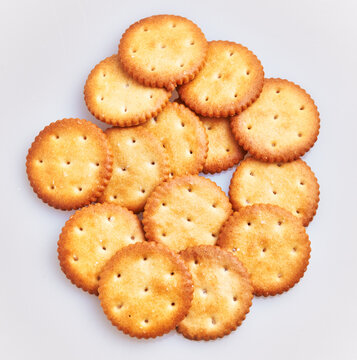  Delicious group of salty biscuits over isolated white background