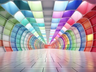 Obraz premium Full 360 degree equirectangular panorama hdri of colourful modern futuristic technology building interior 3d render illustration