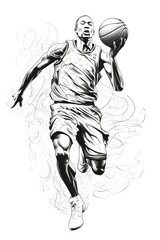 basketball player in black and white line art sketch illustration