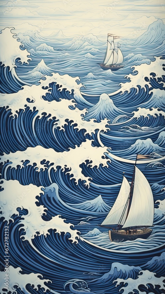 Poster a painting of a sailboat in the ocean