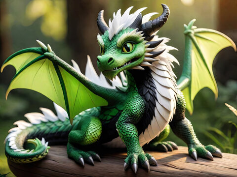 green wooden dragon. Symbol of the new year 2024