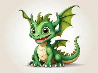 Obraz premium cute green wooden dragon on a white background. Symbol of the new year 2024