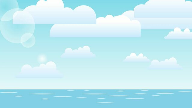 Animated cartoon of a sunny day at the beach, 4k animation video background