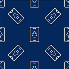 Line Online poker table game icon isolated seamless pattern on blue background. Online casino. Vector