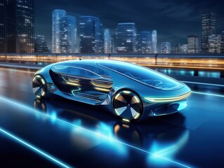 Autonomous car with passengers Future technology smart car concept