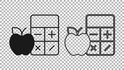 Black Calorie calculator icon isolated on isolated on transparent background. Calorie count. Diet. Weight loss. Portion control. Healthy eating. Dietary nutrition. Vector