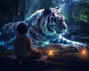 Tiger Quantum philosopher pondering the nature of reality - obrazy, fototapety, plakaty