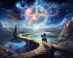 Horse Quantum cartographer mapping the multiverse - obrazy, fototapety, plakaty