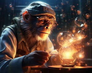 Monkey Scientist conducting groundbreaking research