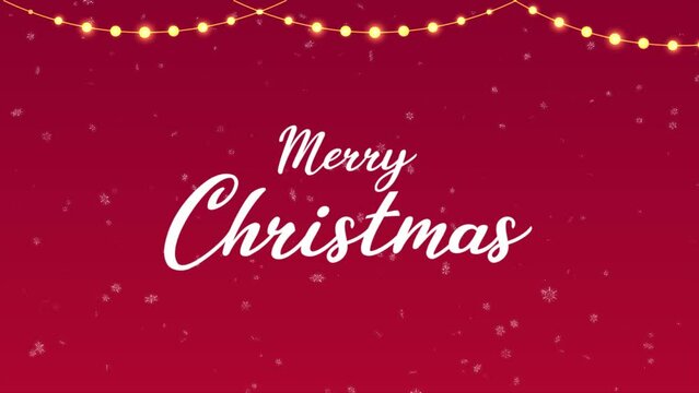 merry christmas text with blinking lights, snowflakes on red background , 4K animation