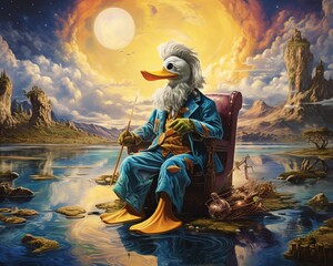 Duck Quantum philosopher pondering the nature of time - obrazy, fototapety, plakaty