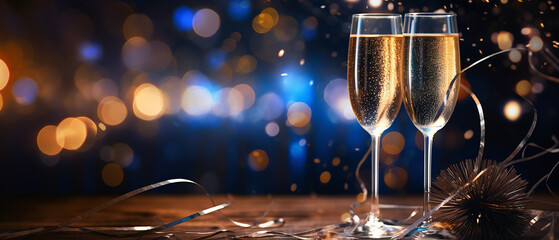Double wine glass background image Drink to celebrate Christmas and New Year's Eve. Along with...