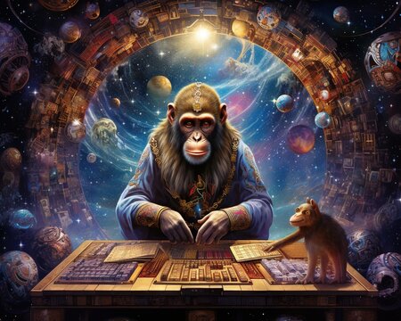 Monkey Quantum codebreaker deciphering cosmic encryption