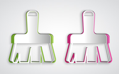 Paper cut Paint brush icon isolated on grey background. Paper art style. Vector