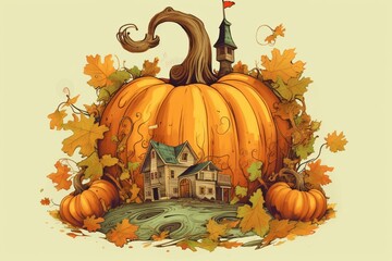 Autumnal pumpkin illustration with harvest theme. Generative AI
