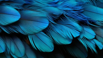 Intricate blue feathers texture background, digital art featuring detailed large bird feathers.