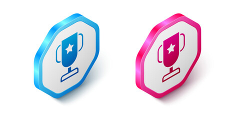Isometric Casino poker trophy cup icon isolated on white background. Hexagon button. Vector