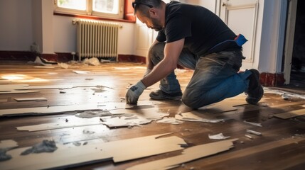 Replacing and Repairing Floors. Generative AI - obrazy, fototapety, plakaty