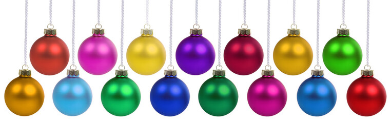 Christmas balls baubles time decoration banner hanging isolated on white