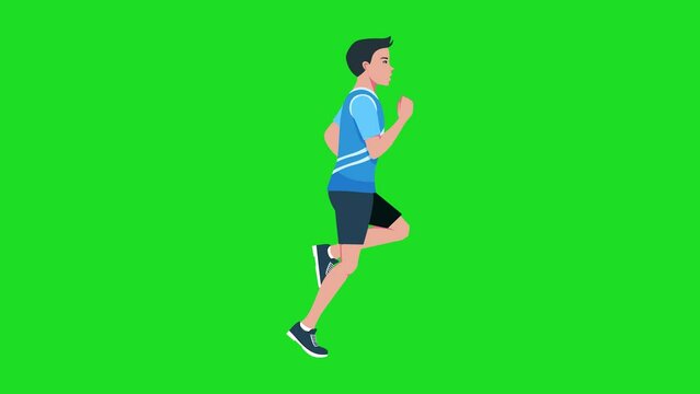 male athlete running cartoon animation clip art green screen background loop