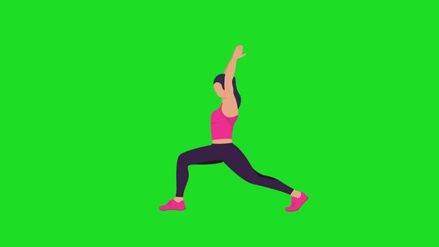 Women doing yoga poses green screen background cartoon animation clip art