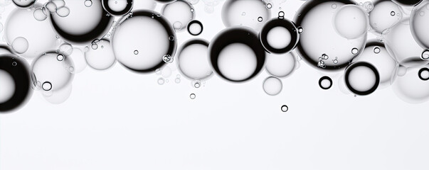 Water drops or oil bubbles, white or black colour. panorama picture.