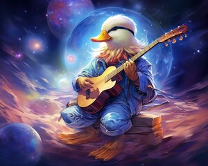 Obraz premium Duck Quantum composer crafting symphonies of alternate realities