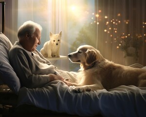 Dog Nurse comforting an elderly patient