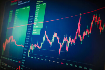 Market analysis infographics shows real-time changes in current stock prices. screen to statistical report and discuss financial data. traders and investors analyze price patterns, identify trends