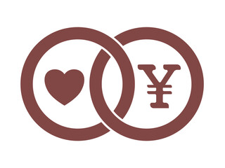 円マークとハートをリングで繋げたシンプルなデザインイラスト