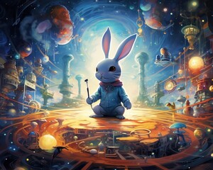 Rabbit Quantum cartographer mapping the multiverse