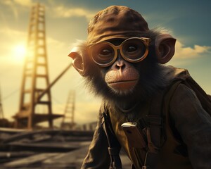 Fototapeta premium Monkey Renewable energy engineer harnessing clean power