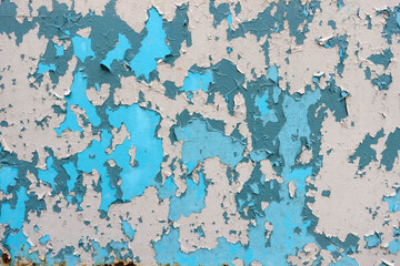 Blaues Metall mit verwitterten Farbresten. Abstrakte Formen. Hintergrund.