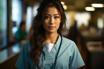 Smiling Asian Nurse in a Hospital Setting