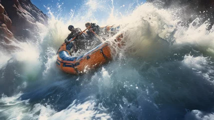 Foto op Plexiglas The Exhilarating Team Journey Through White Water Rapids. Generative AI © Gasspoll
