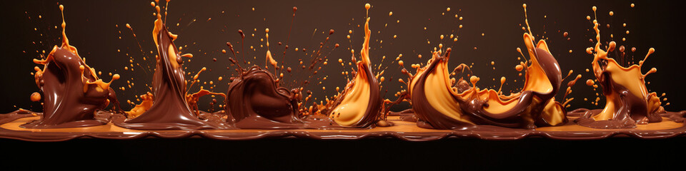 Dynamic caramel and chocolate splash - obrazy, fototapety, plakaty
