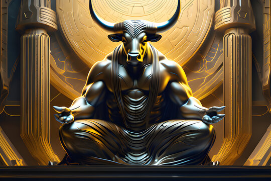 A meditating bull. Generative AI