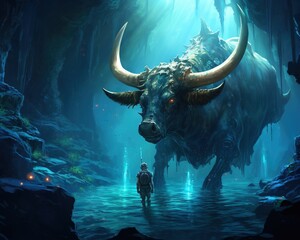 Cow Deep-sea diver exploring underwater caves