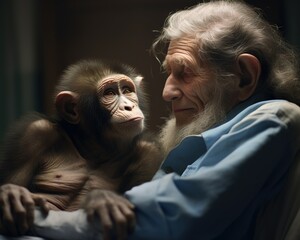 Monkey Nurse comforting an elderly patient