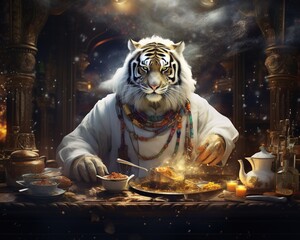 Tiger Celestial chef crafting dishes from stardust