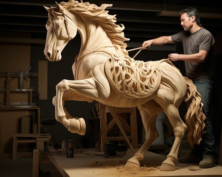 Horse Carpenter crafting custom furniture and structures
