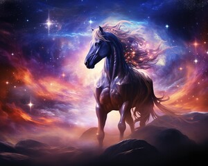 Obraz na płótnie Canvas Horse Quantum linguist deciphering cosmic languages