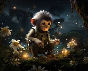 Monkey Exo-botanist exploring alien plant consciousness