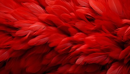 Detailed digital art red feather texture background with captivating large bird feathers - obrazy, fototapety, plakaty